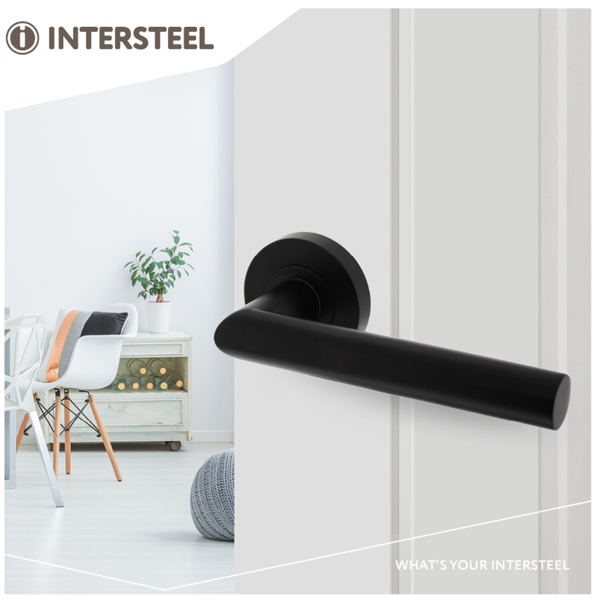 Intersteel Enkele deurklink links Bastian op ronde rozet 53x8mm met nokken mat zwart - Afbeelding 3