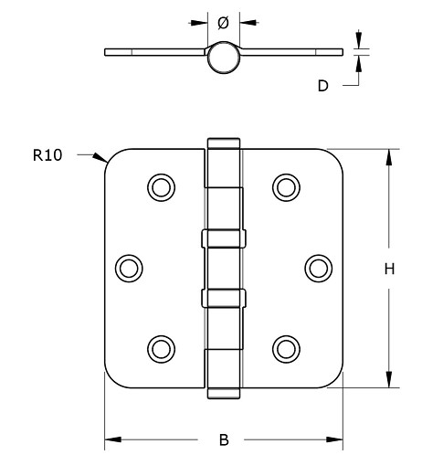 Kogellagerscharnier 76x76 mm Ronde Hoek rvs zwart Gelakt - Afbeelding 2