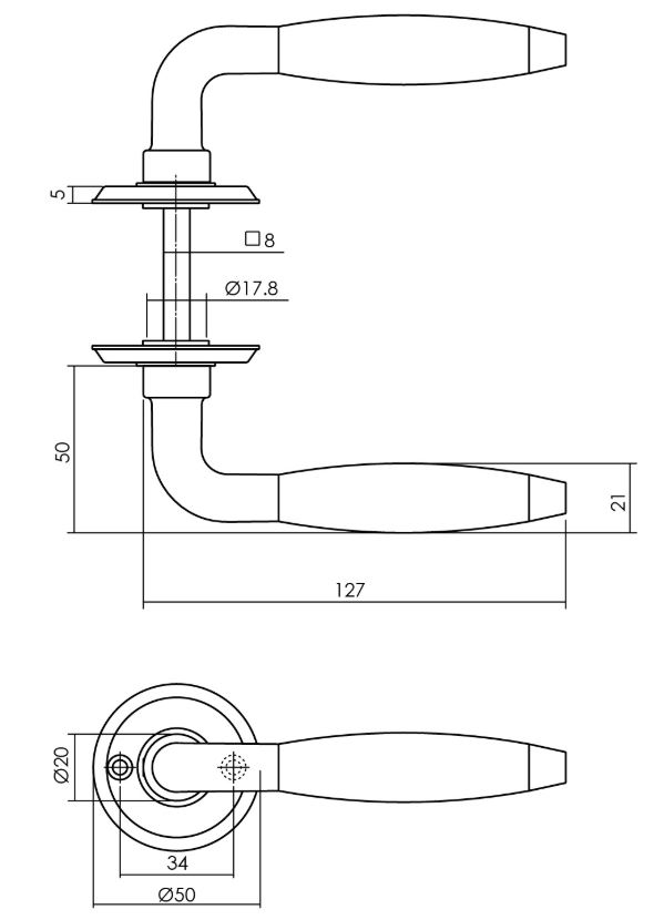 Intersteel deurklink Antonnet met rozet ø50x5mm schroefgat messing getrommeld/ebbenhout - Afbeelding 2