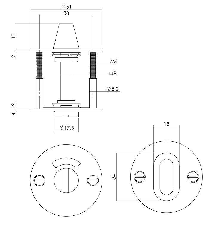 Intersteel wc-sluiting 8mm rond plat 50x2mm rvs - Afbeelding 2