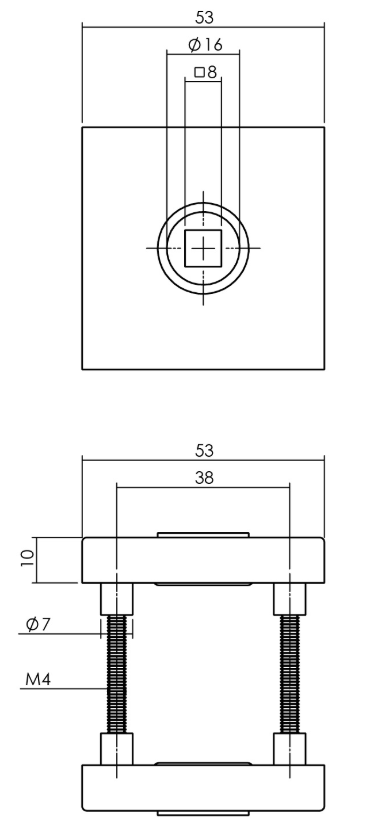 Intersteel rozetten massief vierkant 53x53x10mm verdekt met nokken en veer, geheel rvs, mat zwart - Afbeelding 2