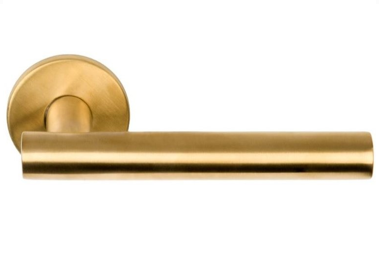 Deurklink Jolien op ronde rozet PVD mat Goud