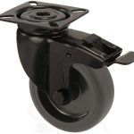 Zwenkwiel Met Rem zwart met bevestigingsplaat 50 mm