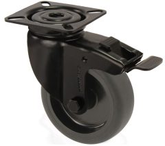 Zwenkwiel Met Rem zwart met bevestigingsplaat 75 mm