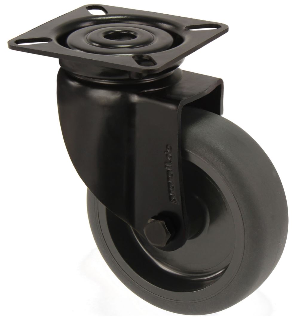 Zwenkwiel zwart met bevestigingsplaat 100 mm