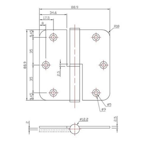 Paumellescharnier zwart 89x89 Rechts - Afbeelding 4
