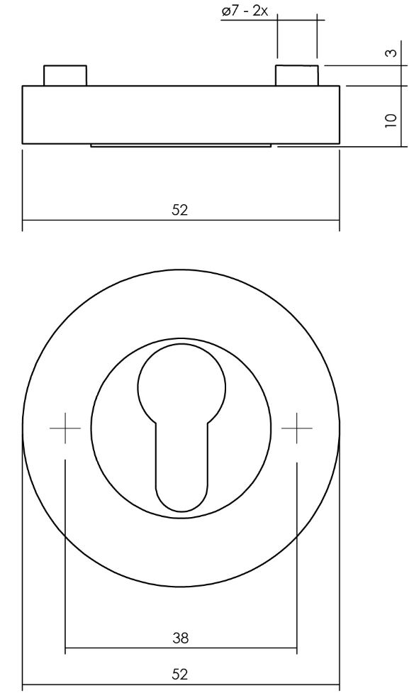 Intersteel cilinderrozetten verdekt ø52x10mm met nokken wit - Afbeelding 2
