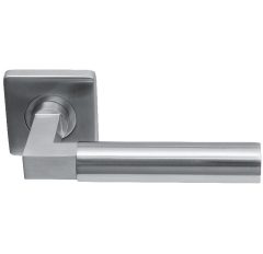 Deurklink Bauhaus op vierkant rozet massief rvs