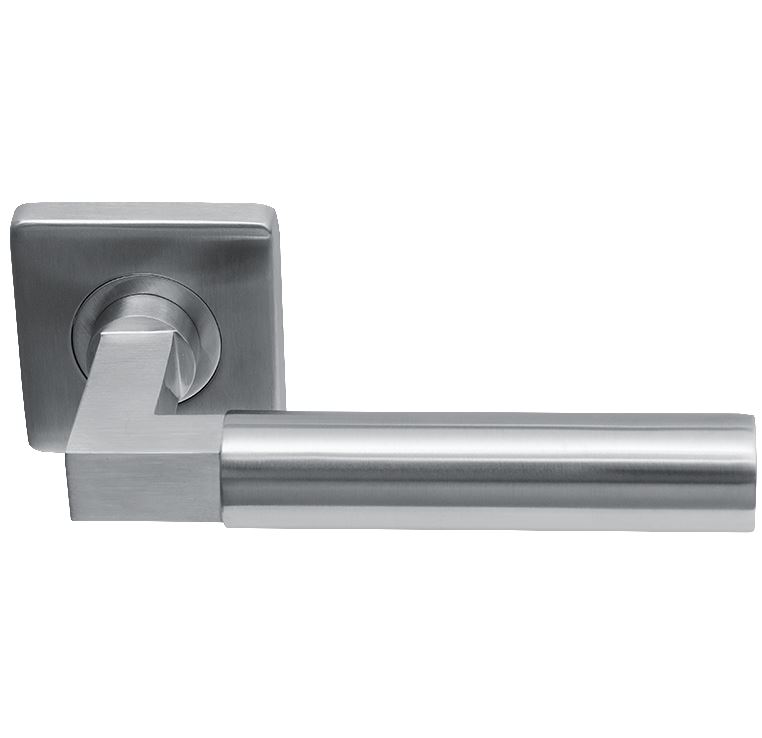 Deurklink Bauhaus op vierkant rozet massief rvs