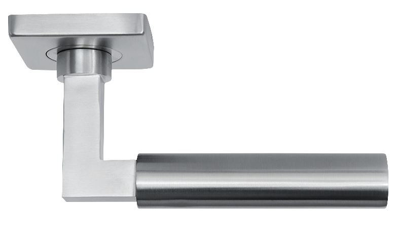 Deurklink Bauhaus op vierkant rozet massief rvs - Afbeelding 4