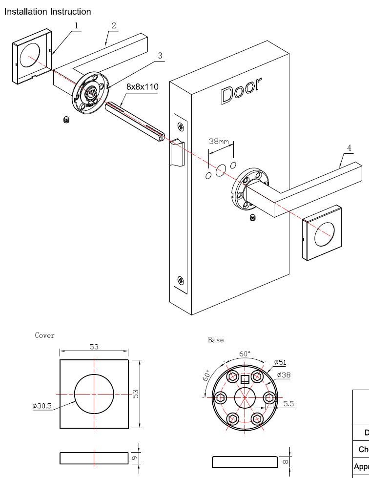 Deurklink Basis Vierkant op rozet rvs/zwart - Afbeelding 3