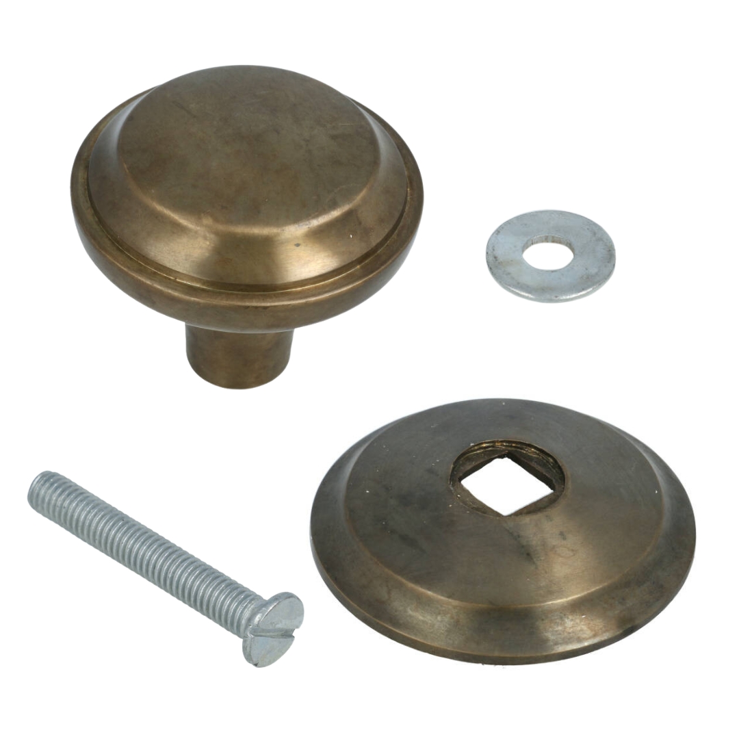 Voordeurknop Rond Met Rand op Rozet messing Antiek - Afbeelding 2