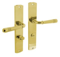 Intersteel deurklink Helena op schild WC63/8 messing Gelakt