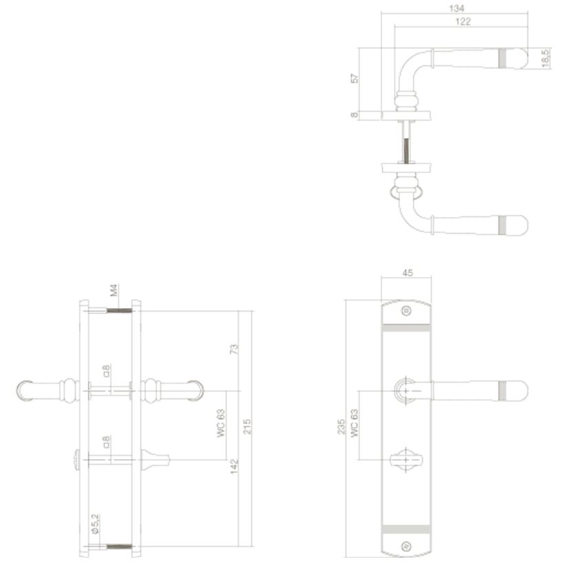 Intersteel deurklink Helena op schild WC63/8 messing Gelakt - Afbeelding 2