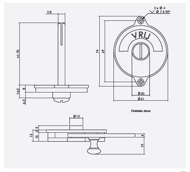 Intersteel wc-overslag vlak en tekst “VRIJ / BEZET” messing ongelakt - Afbeelding 3