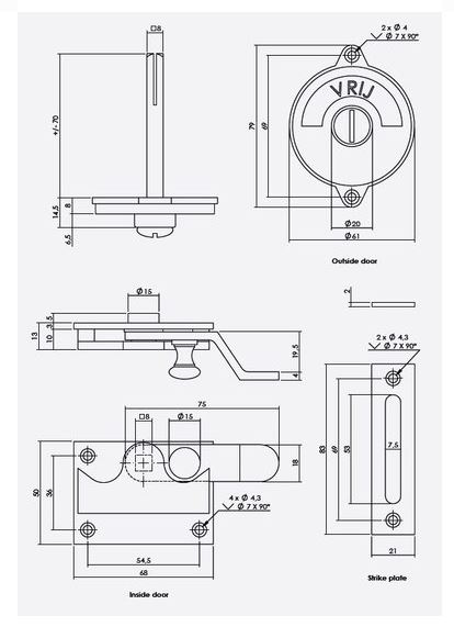 Intersteel wc-overslag met bocht en tekst “VRIJ / BEZET” mat zwart - Afbeelding 2