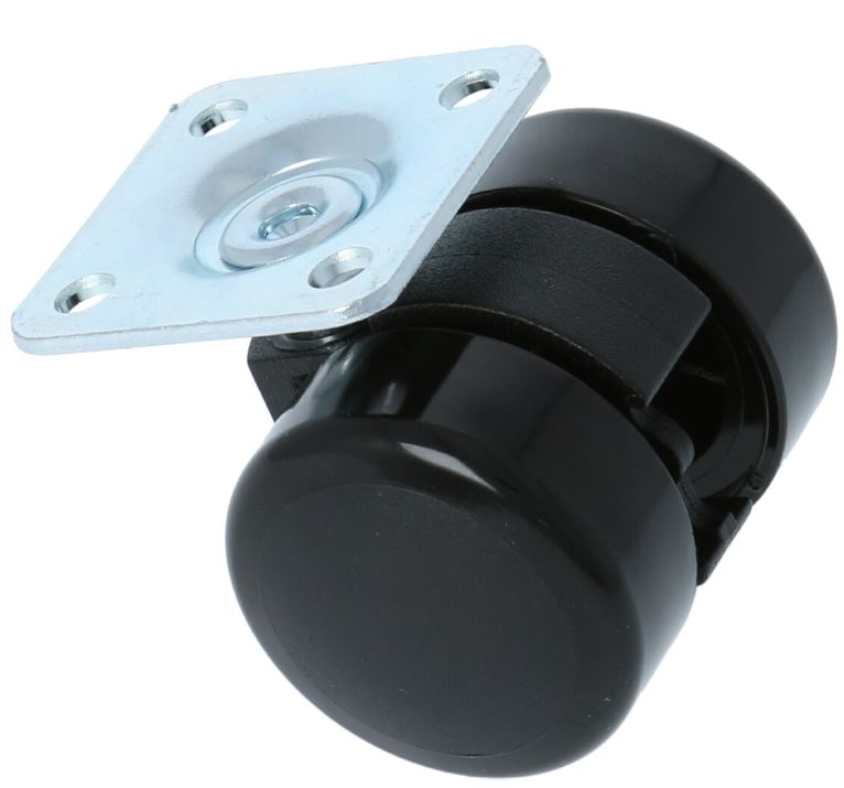 Zwenkwiel voor stoelen met zacht zwart loopvlak met plaat