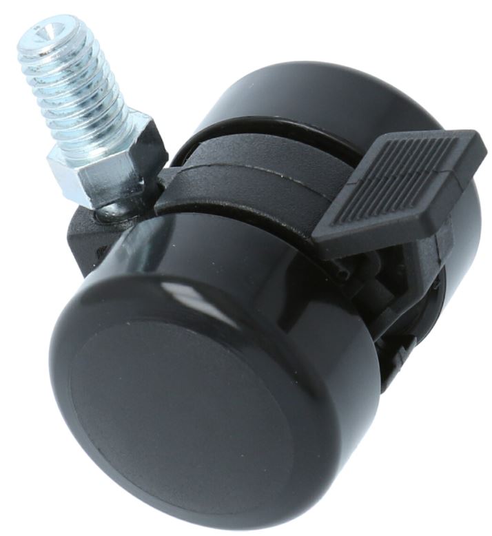 Zwenkwiel met rem voor stoelen met zacht zwart loopvlak M8