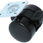 Zwenkwiel met rem voor stoelen met zacht zwart loopvlak met plaat