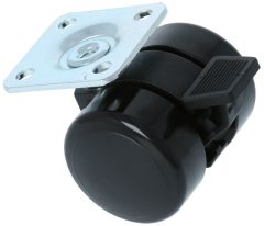 Zwenkwiel met rem voor stoelen met zacht zwart loopvlak met plaat