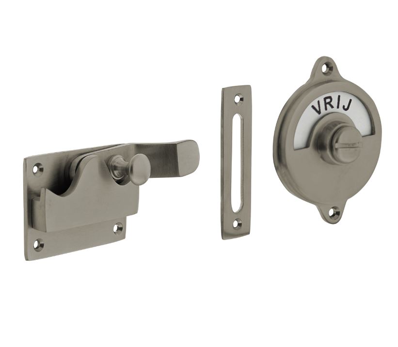 Intersteel wc-overslag met bocht en tekst “VRIJ / BEZET” nikkel mat