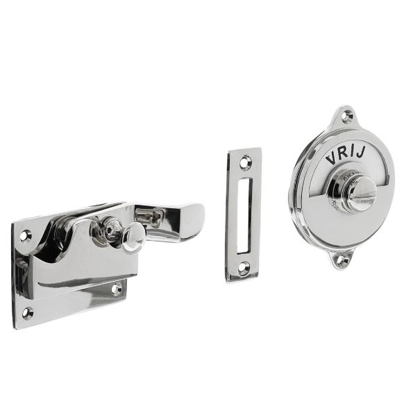 Intersteel wc-overslag met bocht en tekst “VRIJ / BEZET” chroom