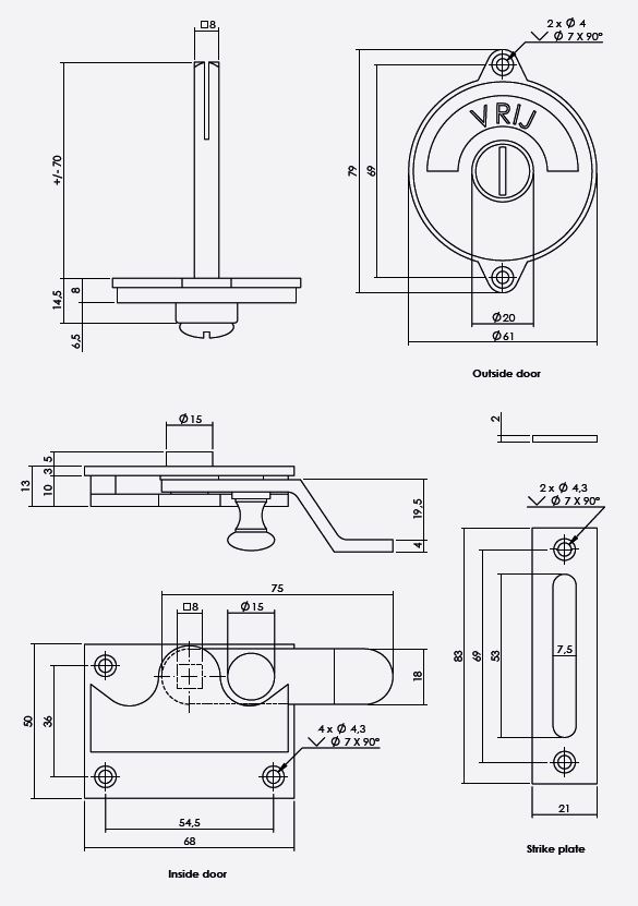Intersteel wc-overslag met bocht en tekst “VRIJ / BEZET” chroom - Afbeelding 2