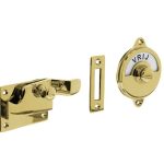 Intersteel wc-overslag met bocht en tekst “VRIJ / BEZET” messing gelakt