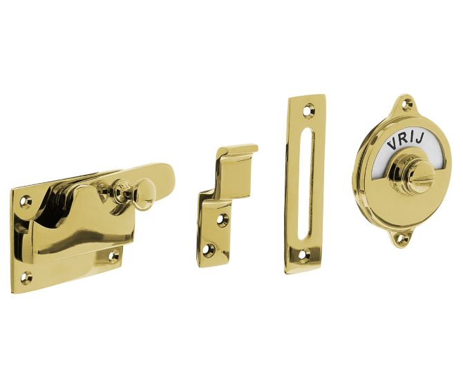 Intersteel wc-overslag vlak en tekst “VRIJ / BEZET” messing gelakt