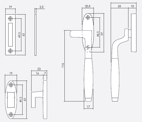 Intersteel Raamsluiting Ton Model Links messing Gelakt/Ebbenhout - Afbeelding 2