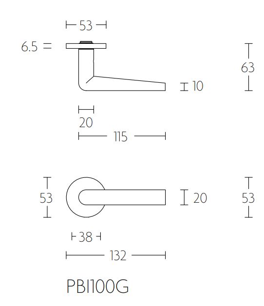 Enkele deurklink rechts PIET BOON INC PBI100-G PVD mat zwart - Afbeelding 2