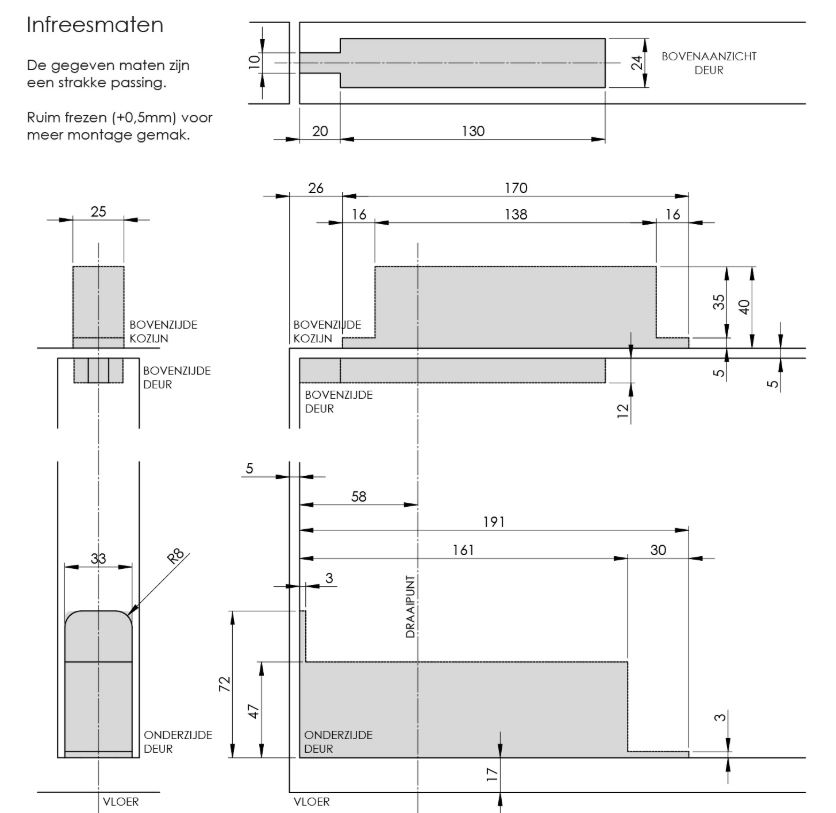 Intersteel Taatsscharnier 158x47x33mm tbv houten deuren, afdekkappen zwart - Afbeelding 2