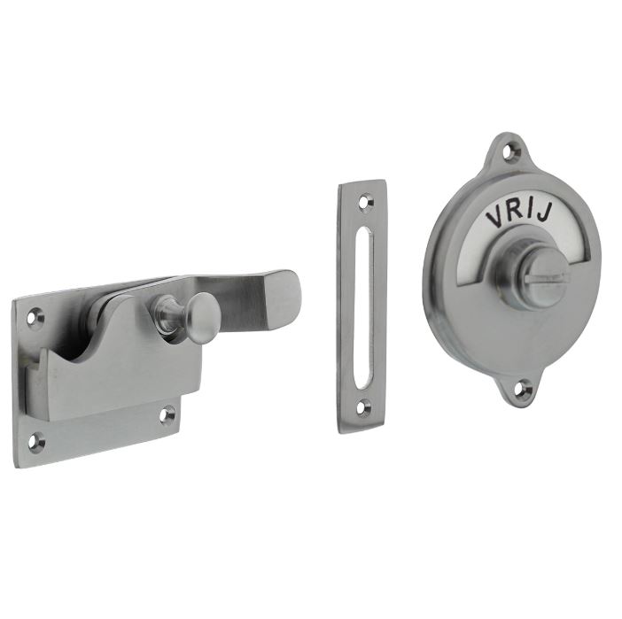 Intersteel wc-overslag met bocht en tekst "vrij / bezet" chroom mat