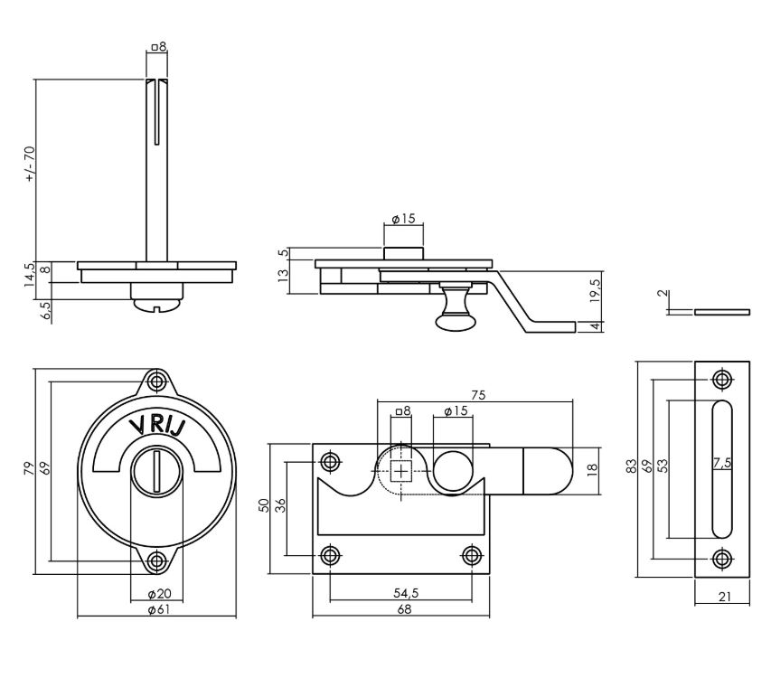 Intersteel wc-overslag met bocht en tekst "vrij / bezet" chroom mat - Afbeelding 2