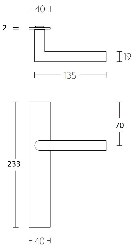 Deurklink Marc op Schild Rechthoekig PC72 rvs/mat zwart - Afbeelding 2