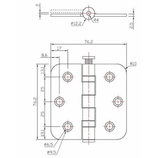 Kogellagerscharnier 76x76 mm zwart - Afbeelding 3