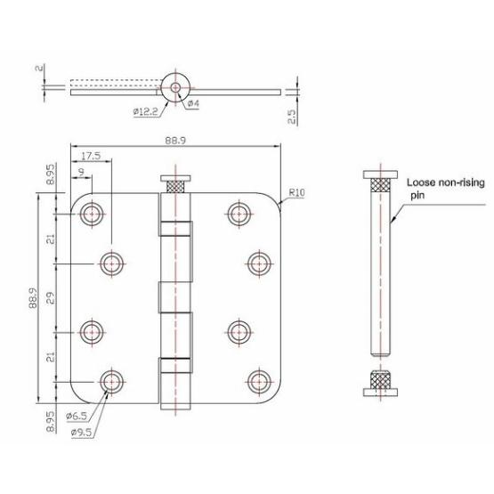Kogellagerscharnier 89x89 mm zwart - Afbeelding 3