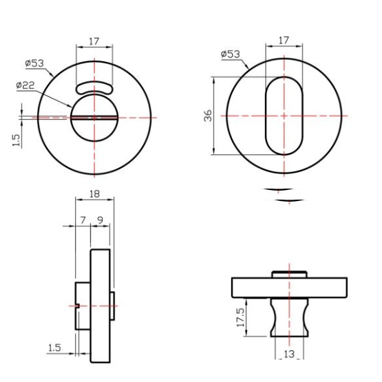 Toilet-garnituur zwart rond (rood/wit) - Afbeelding 3