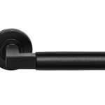 Deurklink Bauhaus op rozet rvs/zwart