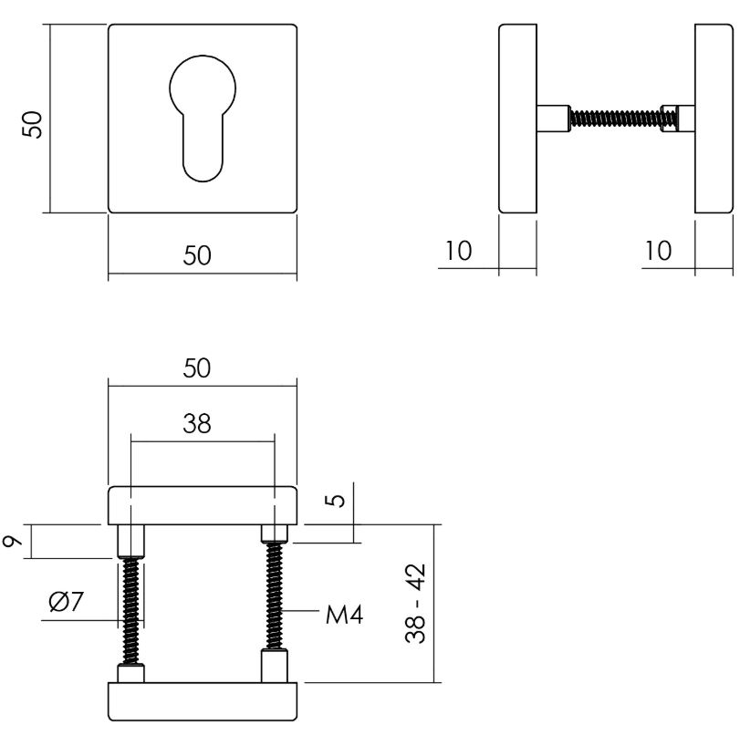 Intersteel profielcilinderplaatjes 50x50x10 mm + 7mm nokken zwart - Afbeelding 2
