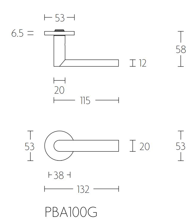 Enkele deurklink rechts PIET BOON ARC PBA100 PVD mat zwart - Afbeelding 2