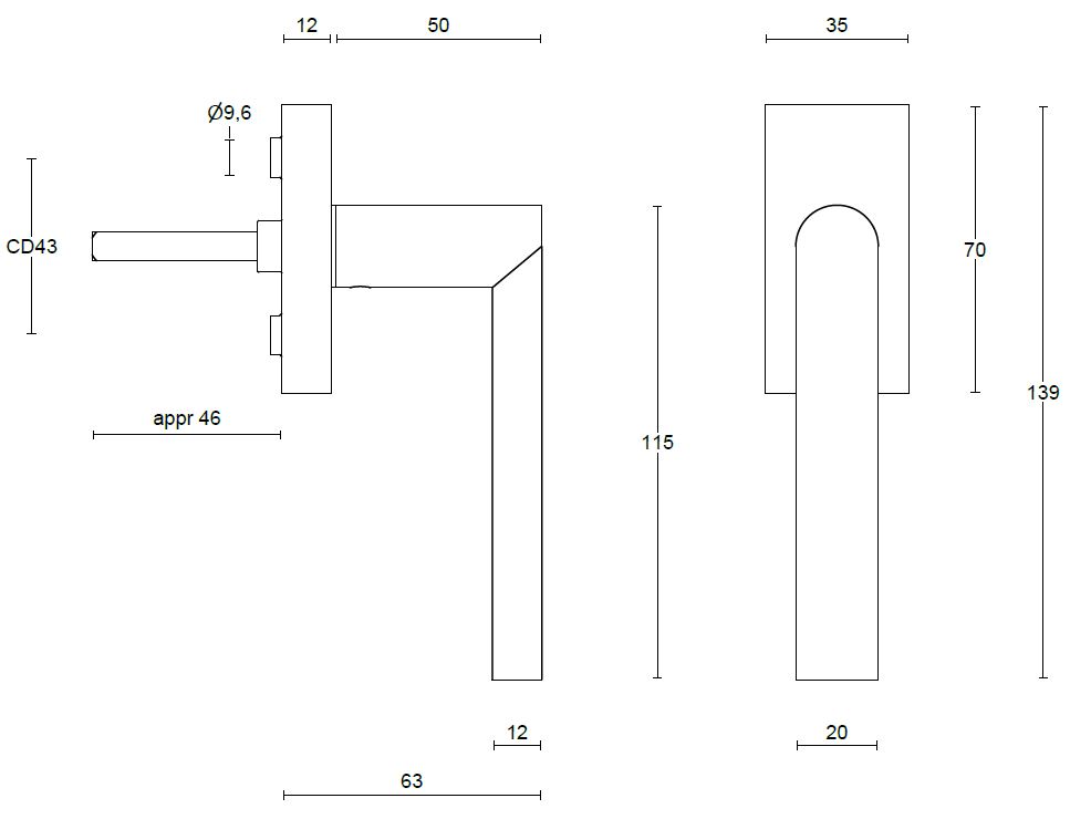 Draaikiepgarnituur Piet Boon ARC PBA100-DK Rechts PVD mat zwart - Afbeelding 2