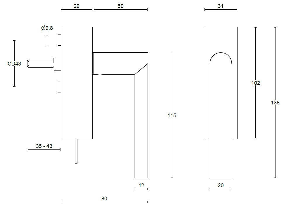 Draaikiepgarnituur Piet Boon ARC PBA100-DKLOCK Rechts PVD mat zwart - Afbeelding 2