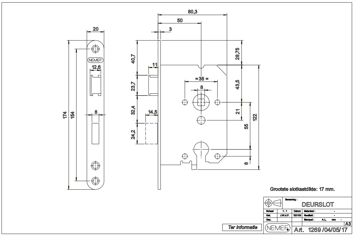 Nemef cilinder PC55 insteekslot 1269/3 met zwarte voorplaat - Afbeelding 2