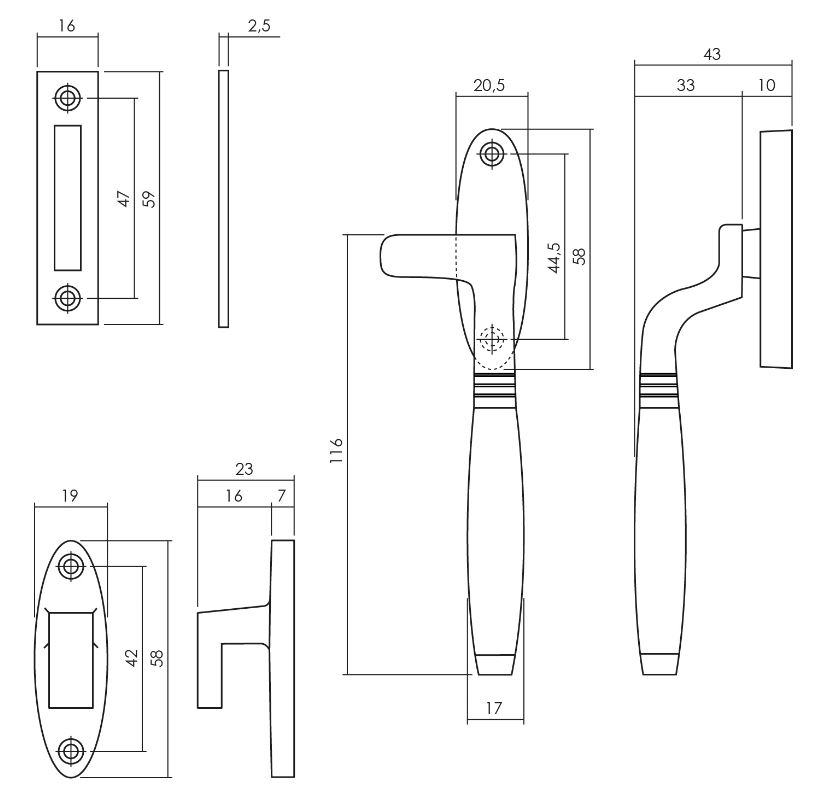 Intersteel Raamsluiting Ton Model Links chroom/Ebbenhout - Afbeelding 2