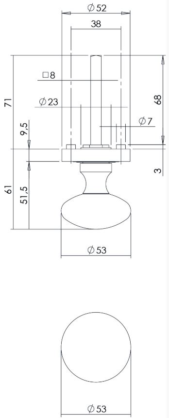 Intersteel knop op rozet vast gemonteerd met ril nikkel mat - Afbeelding 2