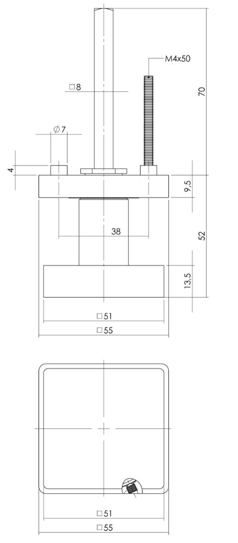 Intersteel knop vierkant vast op rozet zwart - Afbeelding 2