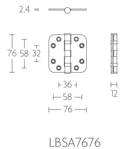 Kogellagerscharnier 7676 mm ronde hoek wit - Afbeelding 2