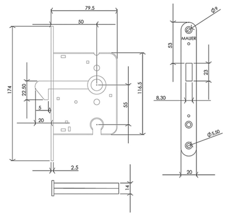 Mauer 1134 PZ Schuifdeurslot rvs - Afbeelding 2