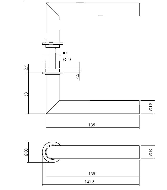 Intersteel deurklink Jura met platte ronde rozetten zelfklevend ø30mm rvs zwart - Afbeelding 2